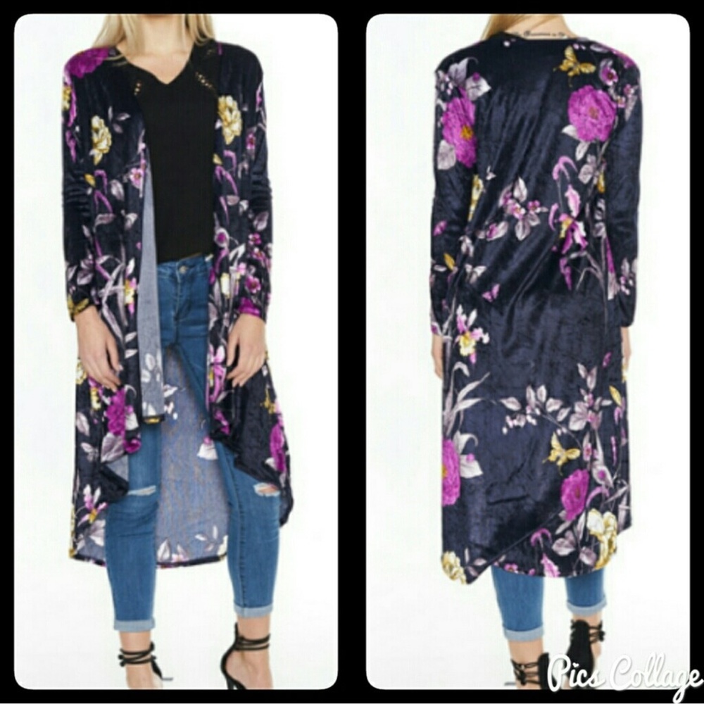 Floral Velour Full Length Cardigan/ Kimono